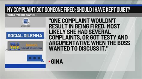 98.3 TRY Social Dilemma: My Complaint Got Someone Fired; Should I Have Kept Quiet?